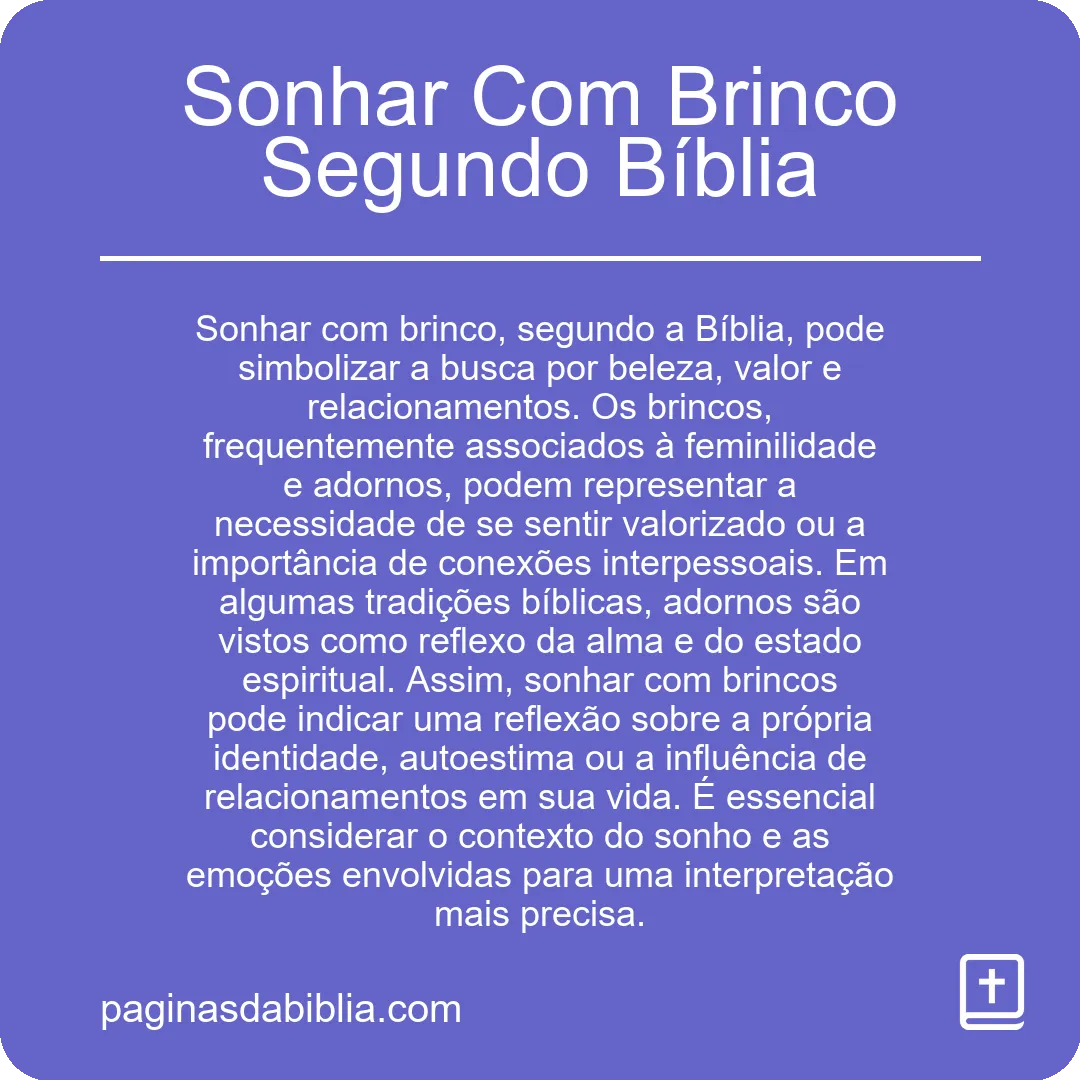 Sonhar Com Brinco Segundo Bíblia