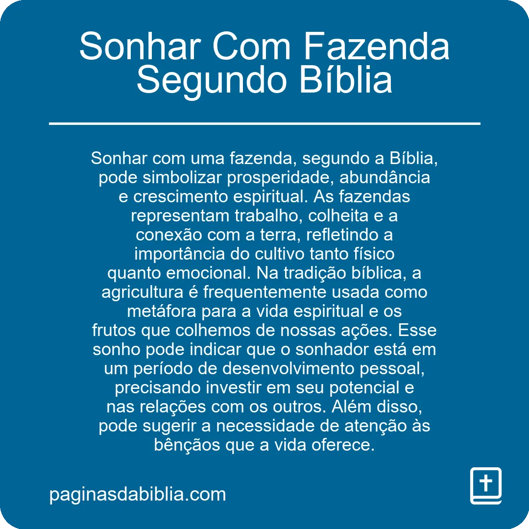 Sonhar Com Fazenda Segundo Bíblia