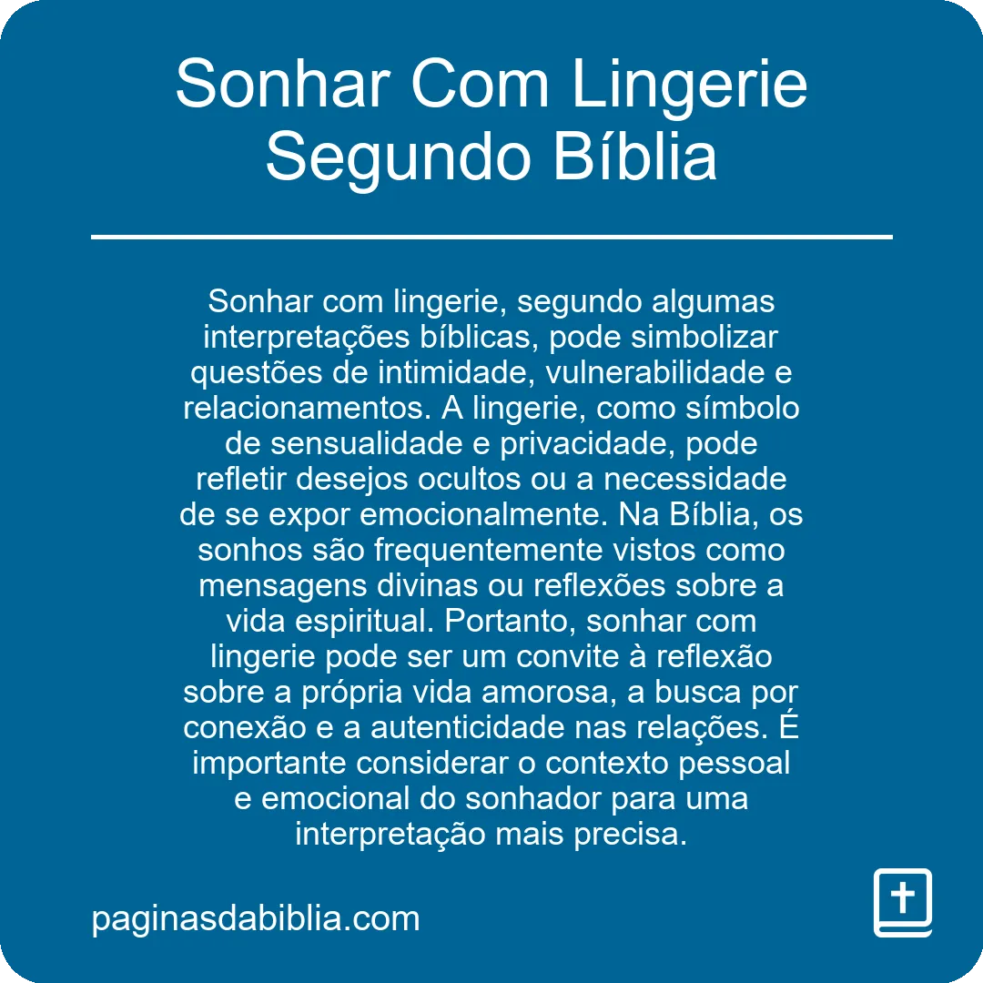 Sonhar Com Lingerie Segundo Bíblia