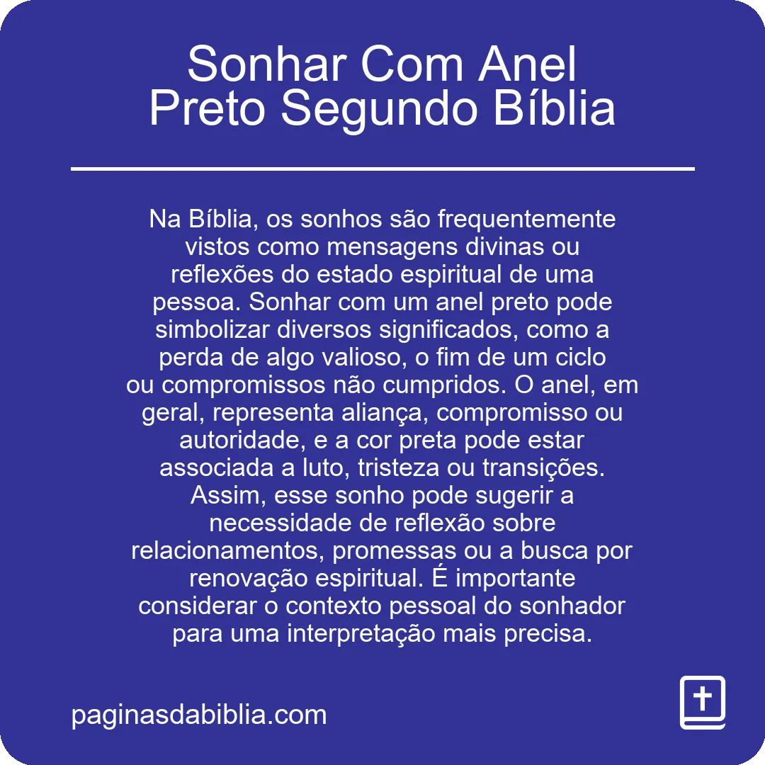 Sonhar Com Anel Preto Segundo Bíblia