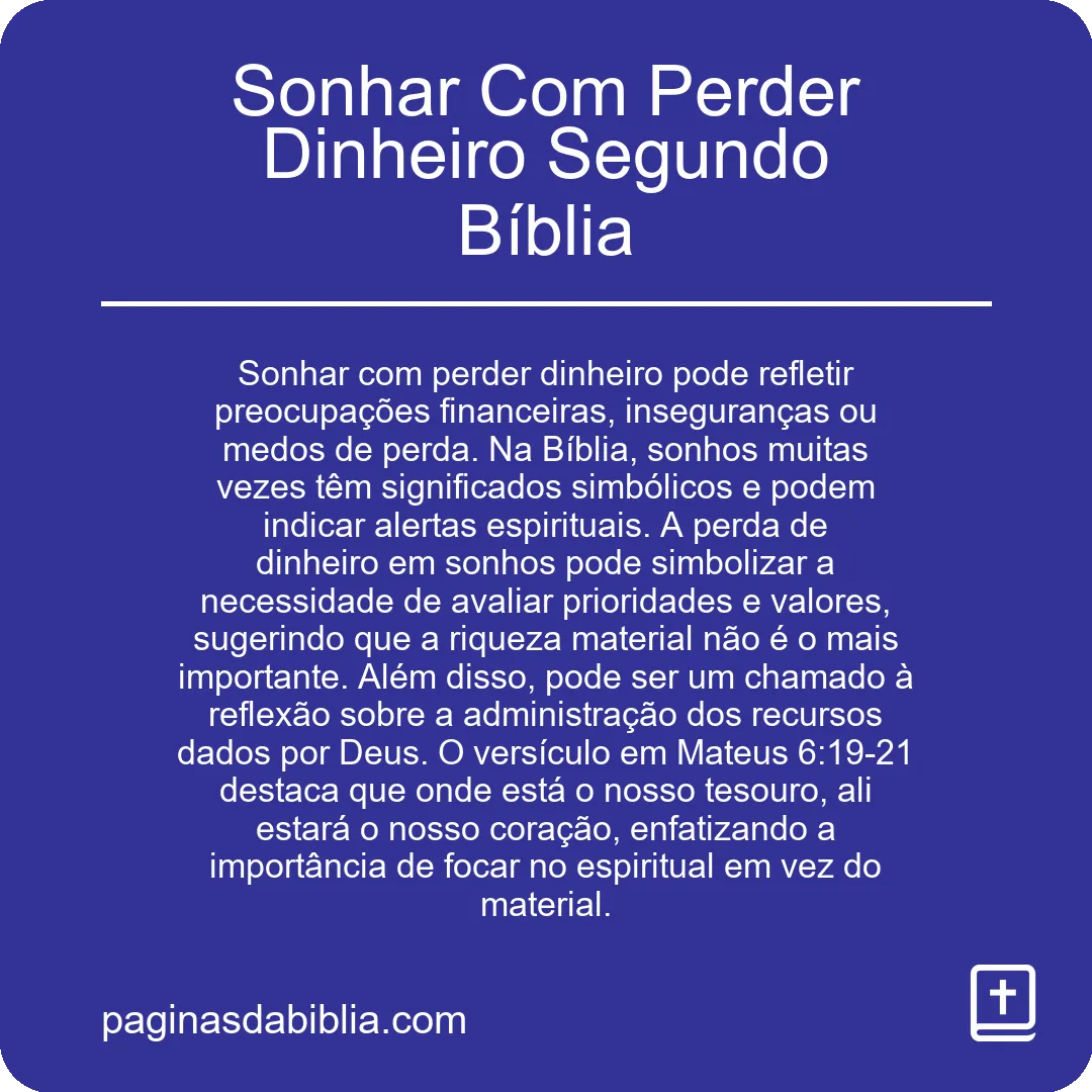 Sonhar Com Perder Dinheiro Segundo Bíblia