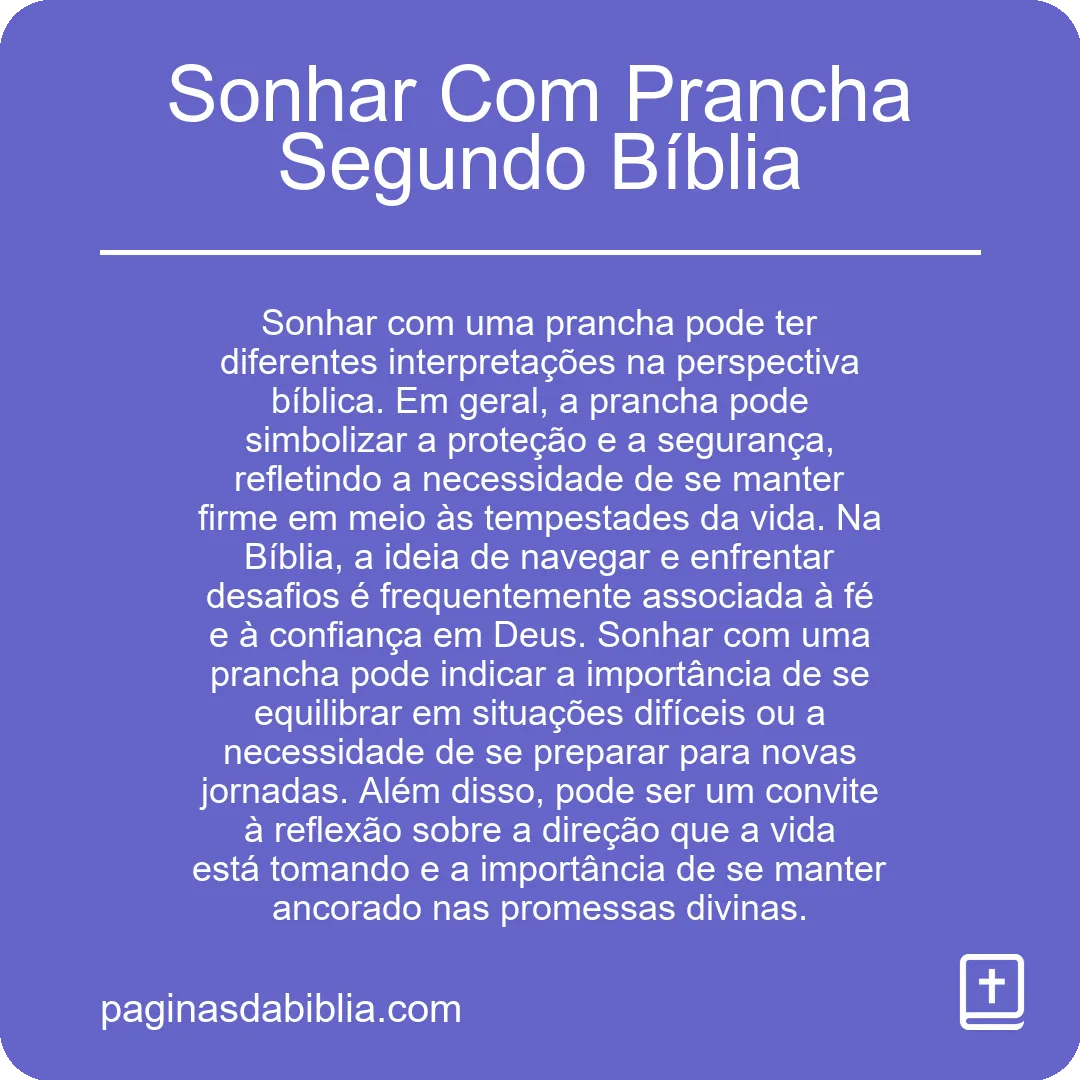 Sonhar Com Prancha Segundo Bíblia