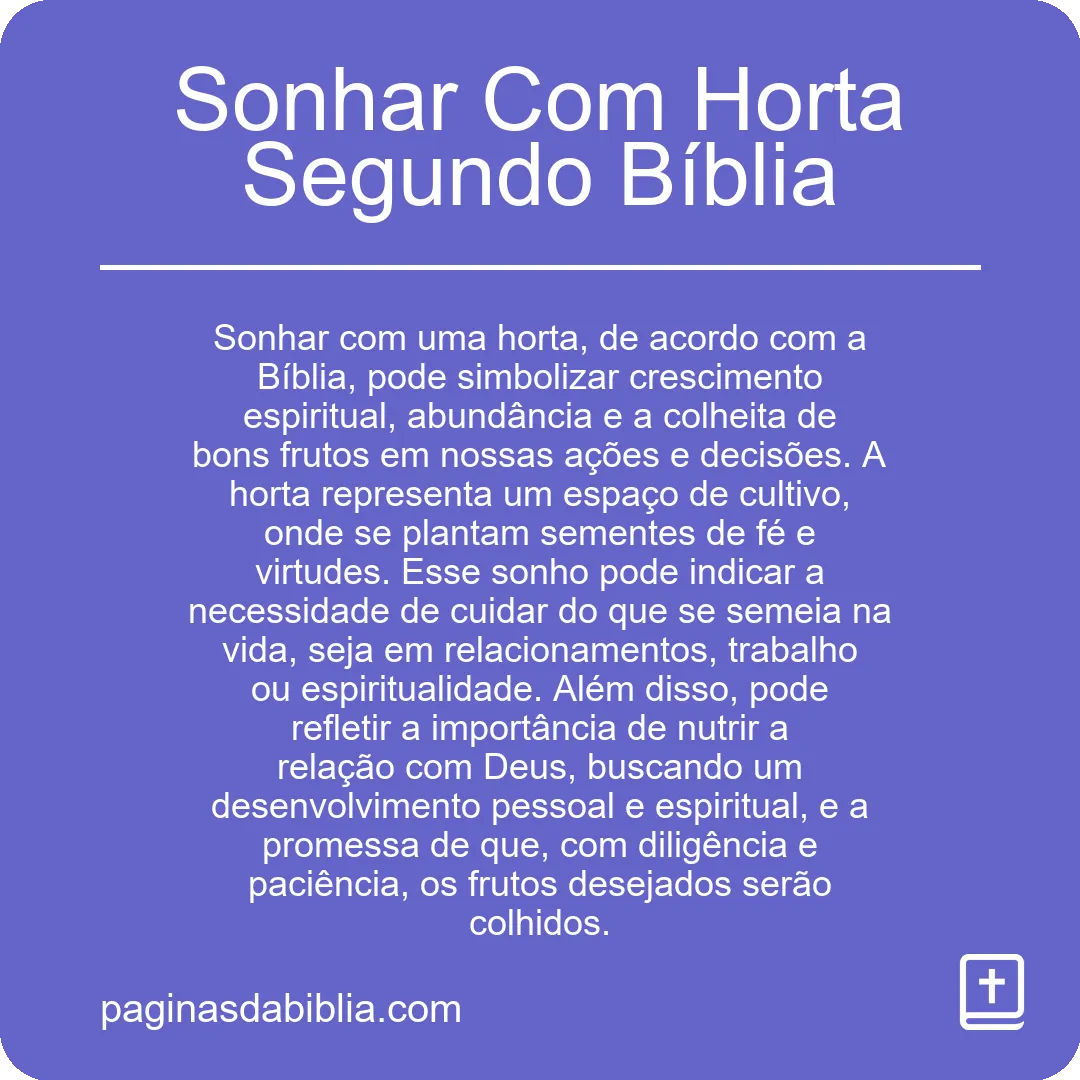 Sonhar Com Horta Segundo Bíblia