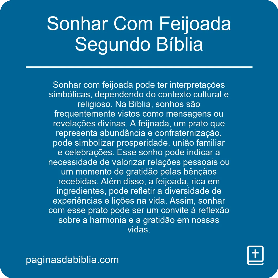 Sonhar Com Feijoada Segundo Bíblia