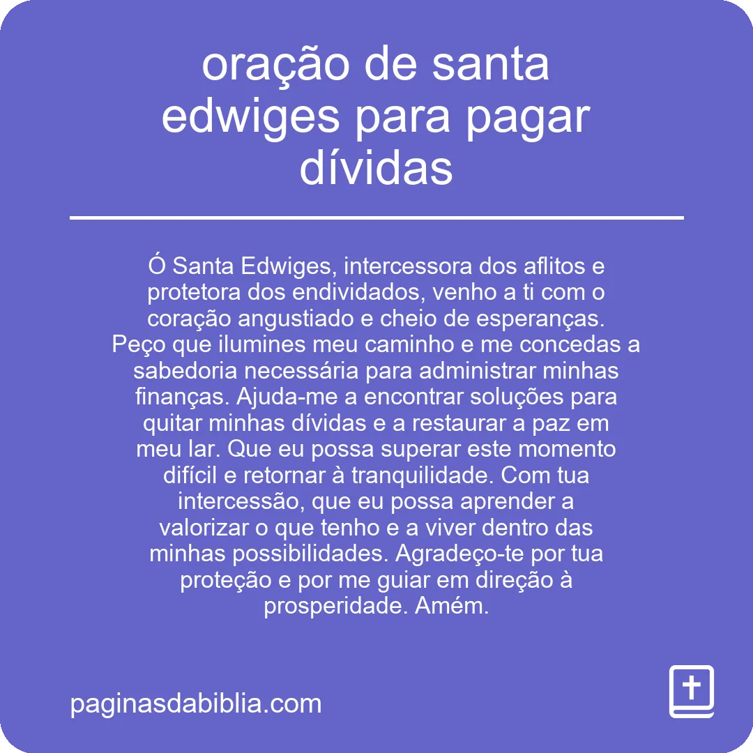 oração de santa edwiges para pagar dívidas