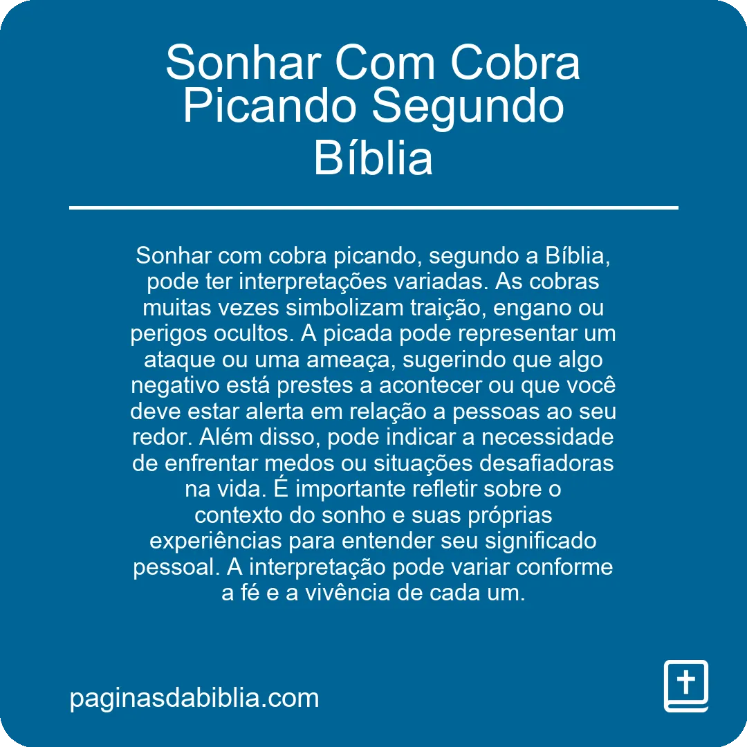 Sonhar Com Cobra Picando Segundo Bíblia