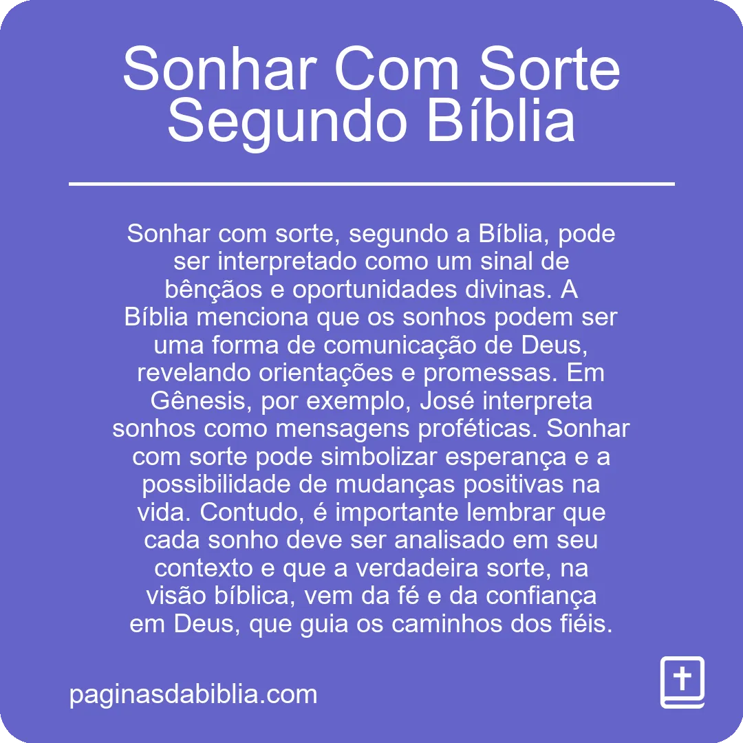 Sonhar Com Sorte Segundo Bíblia