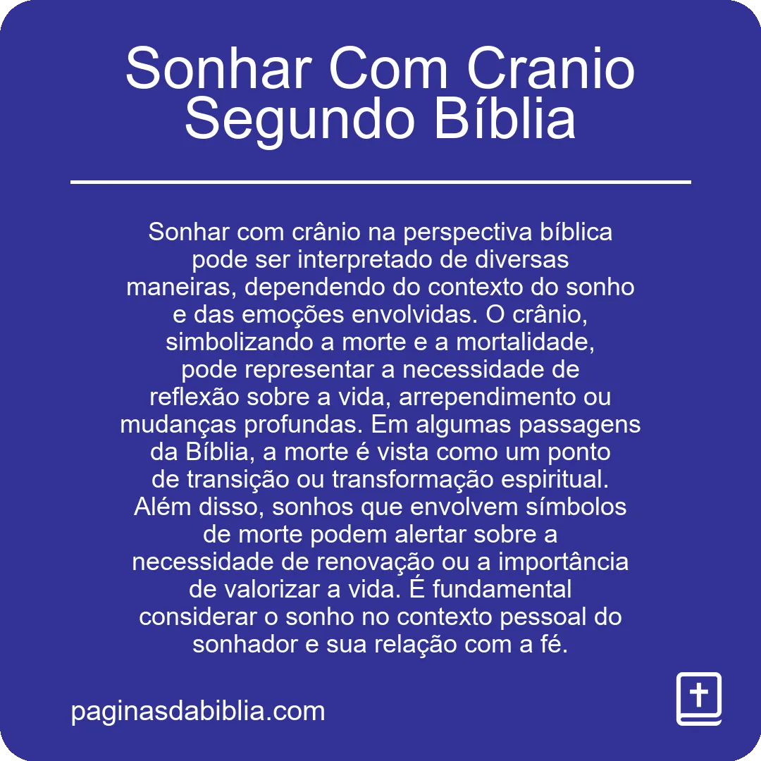 Sonhar Com Cranio Segundo Bíblia