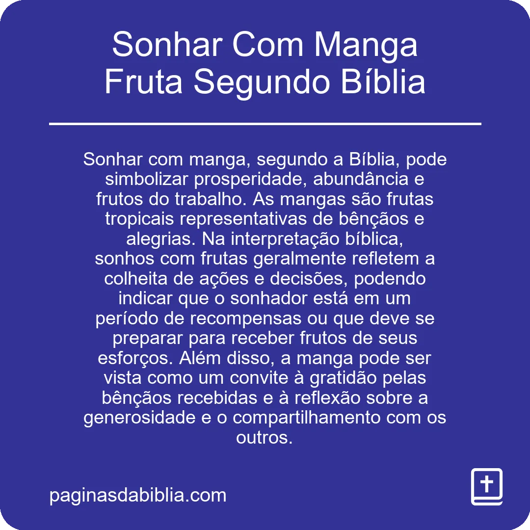 Sonhar Com Manga Fruta Segundo Bíblia