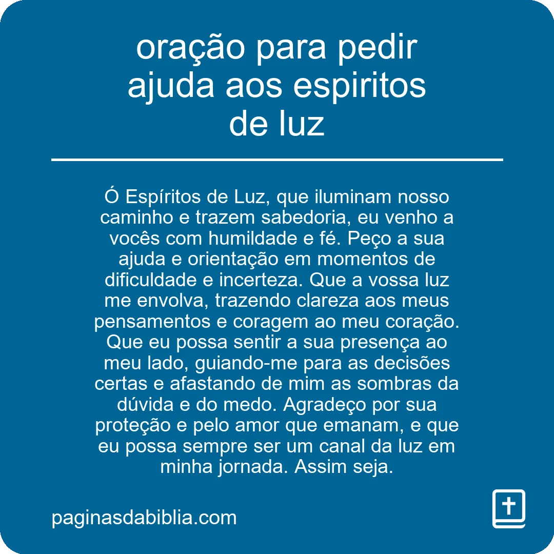 oração para pedir ajuda aos espiritos de luz