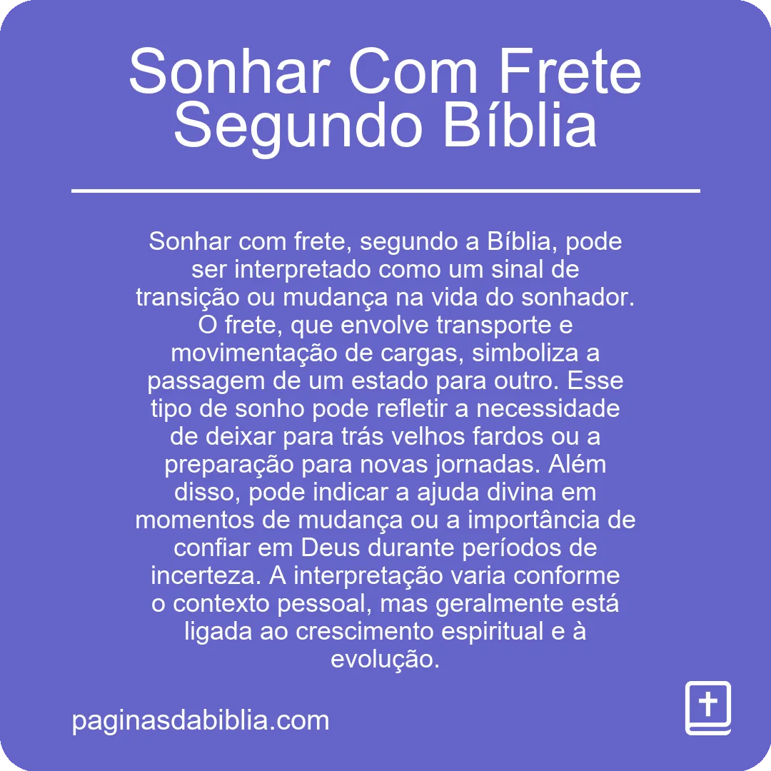 Sonhar Com Frete Segundo Bíblia