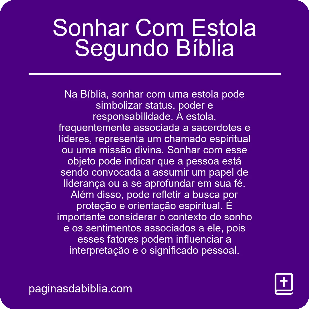 Sonhar Com Estola Segundo Bíblia