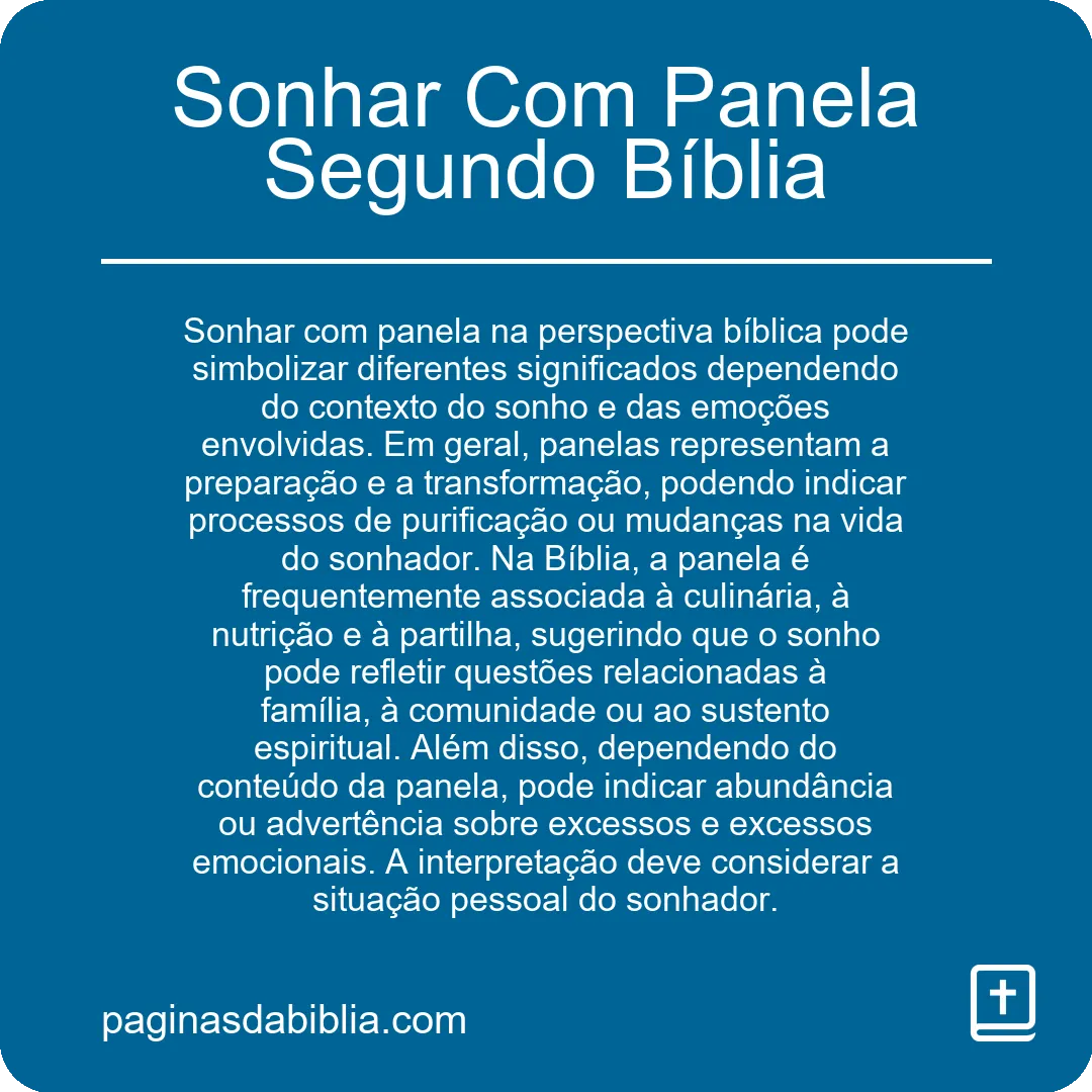 Sonhar Com Panela Segundo Bíblia