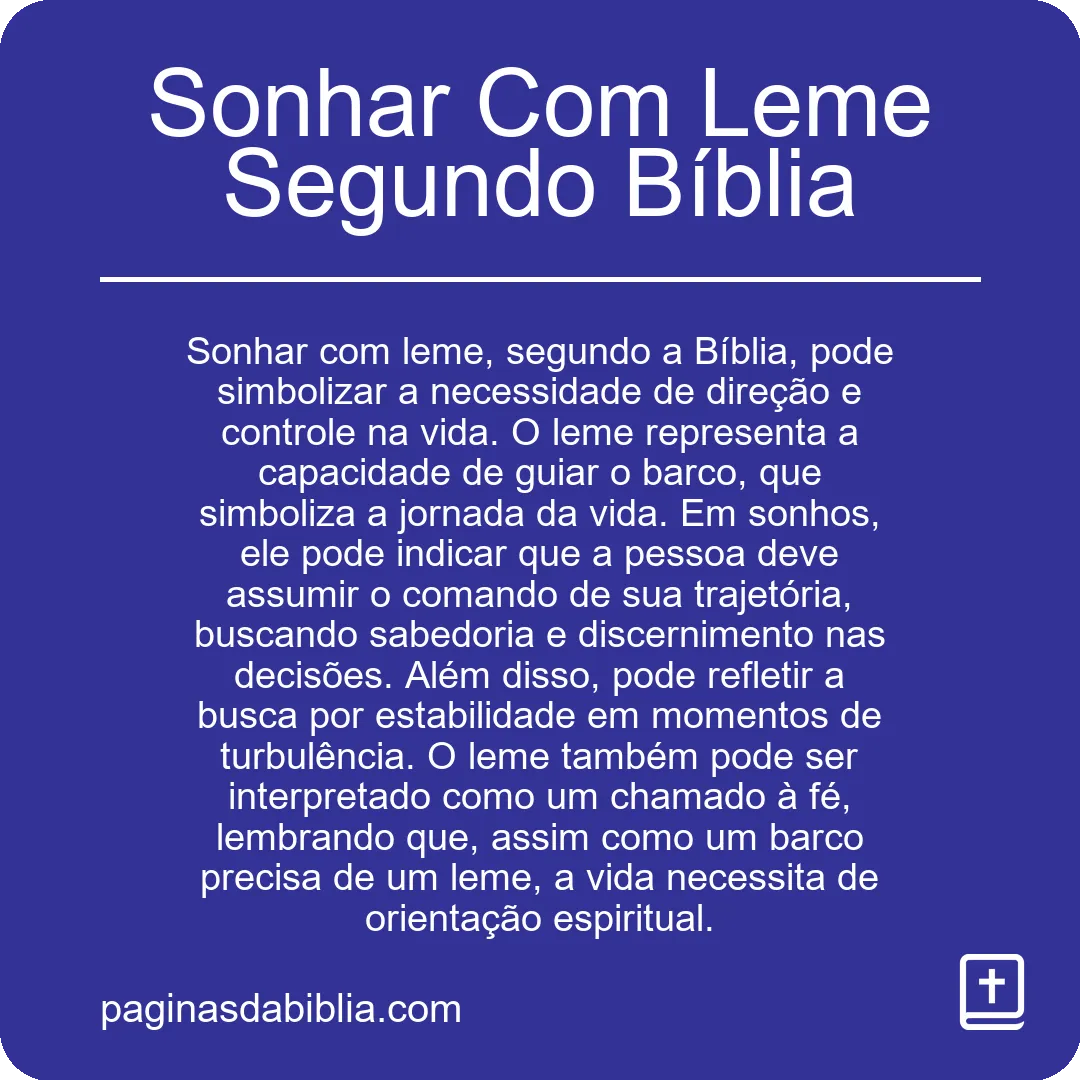 Sonhar Com Leme Segundo Bíblia