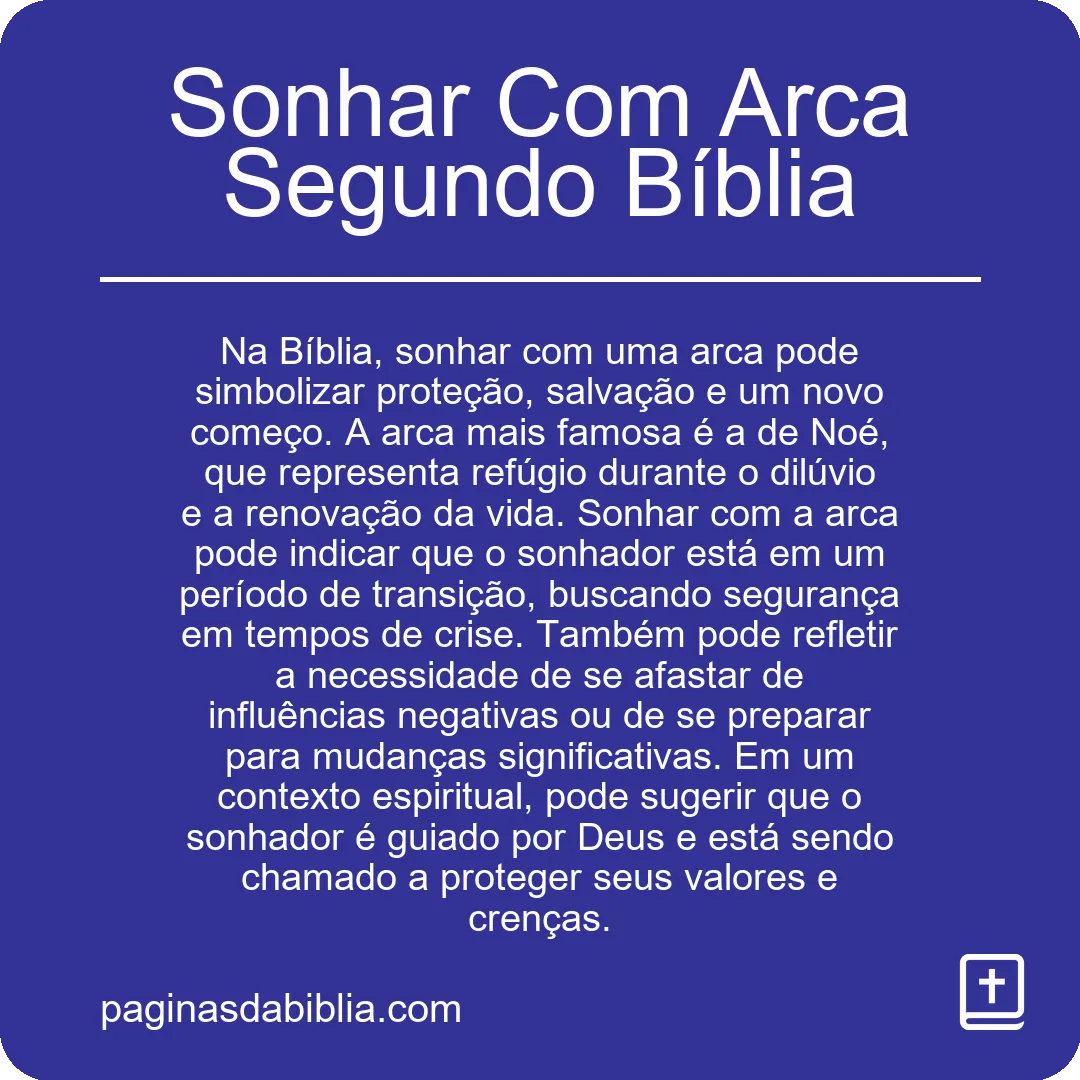 Sonhar Com Arca Segundo Bíblia