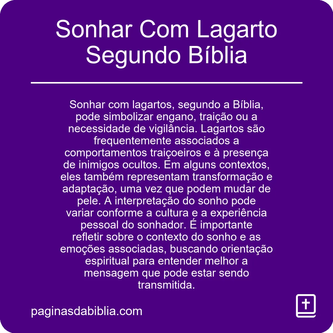 Sonhar Com Lagarto Segundo Bíblia