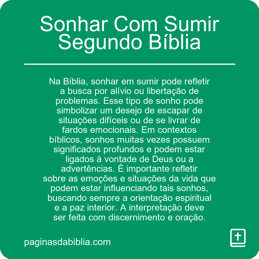 Sonhar Com Sumir Segundo Bíblia