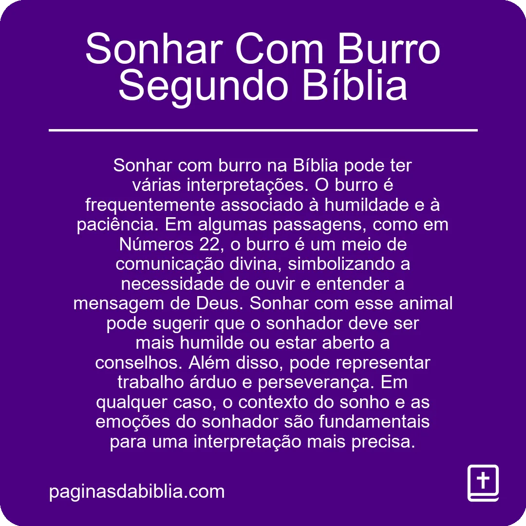 Sonhar Com Burro Segundo Bíblia