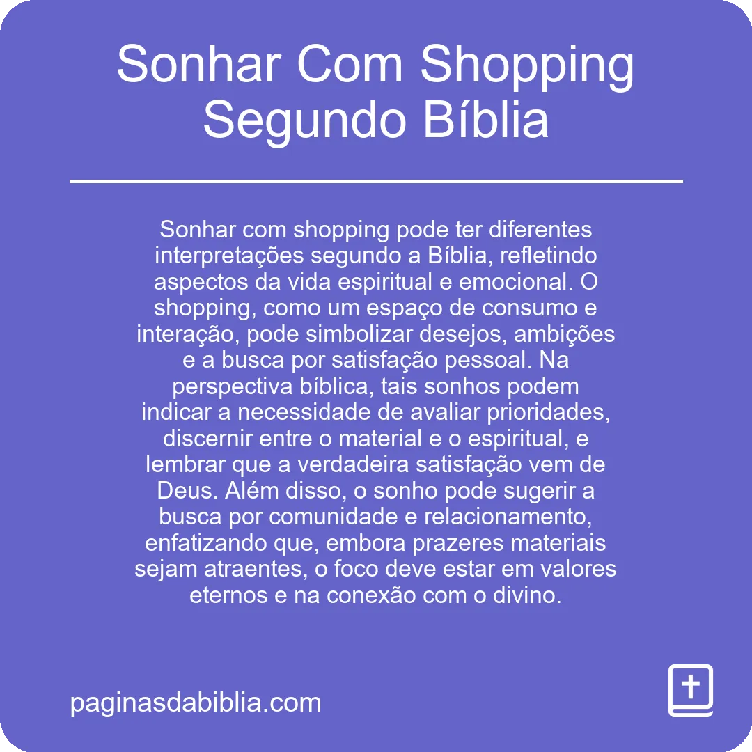 Sonhar Com Shopping Segundo Bíblia