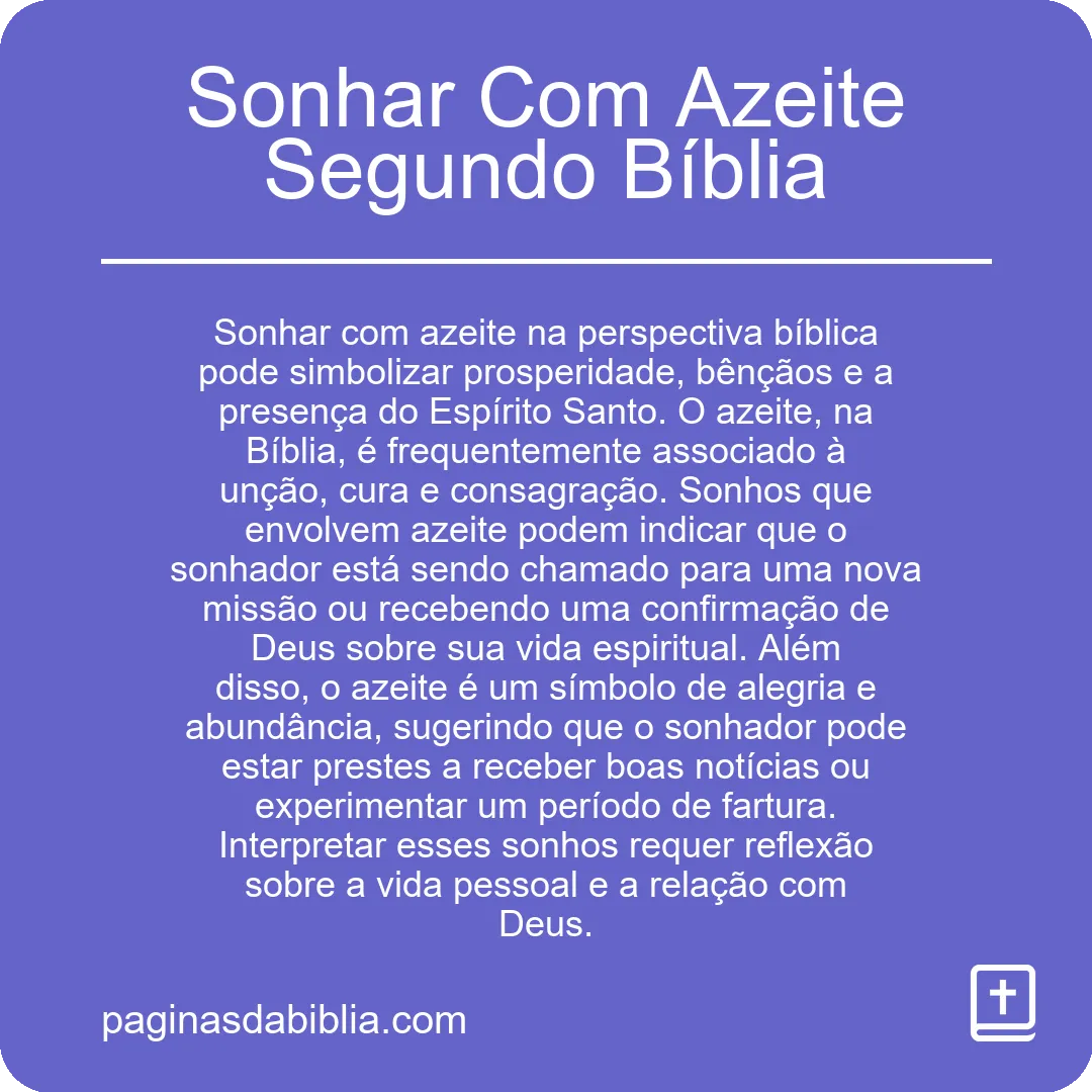 Sonhar Com Azeite Segundo Bíblia