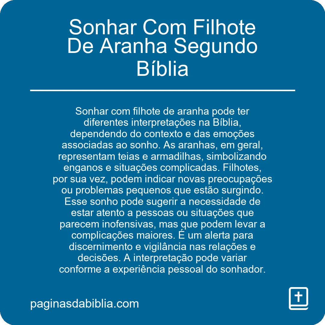 Sonhar Com Filhote De Aranha Segundo Bíblia