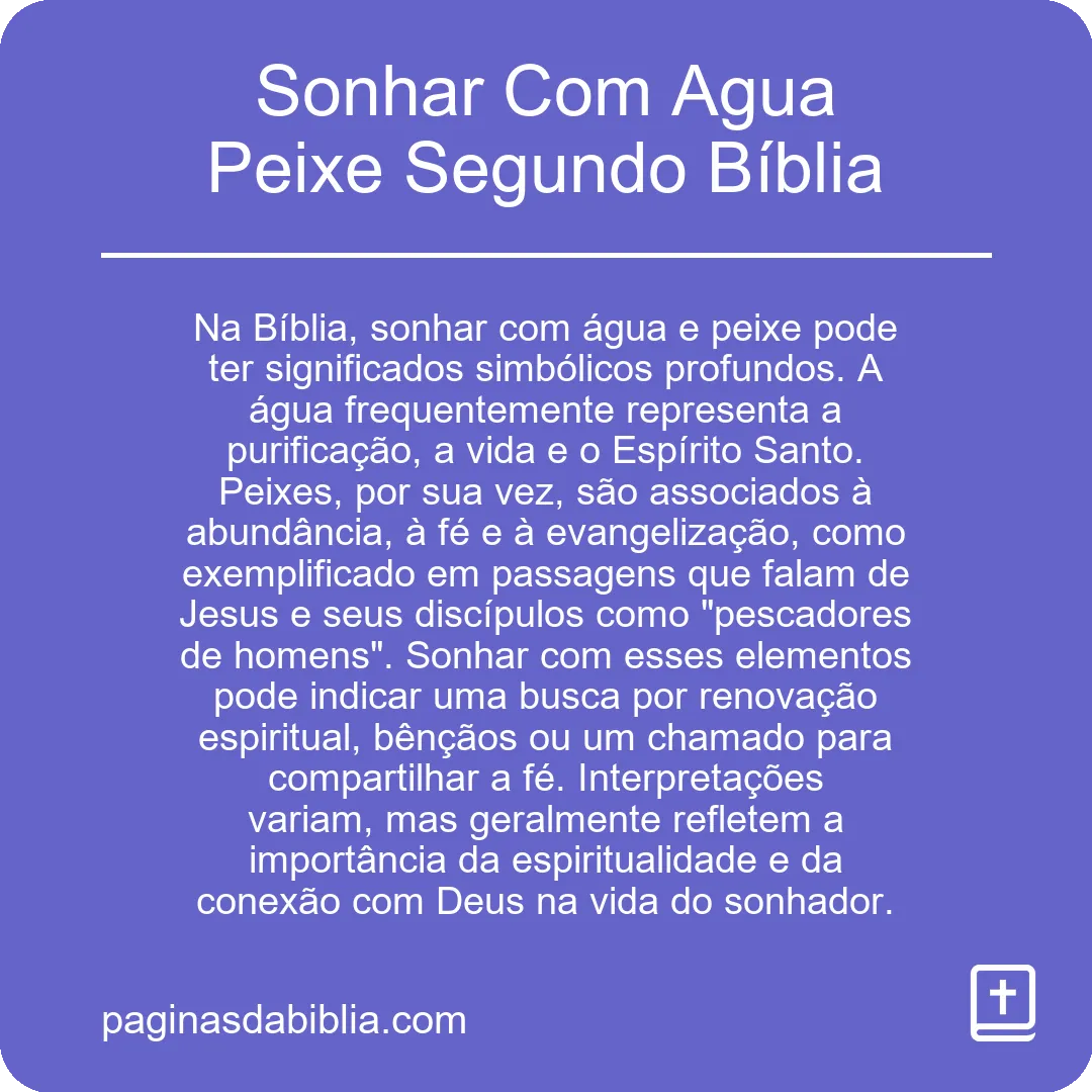 Sonhar Com Agua Peixe Segundo Bíblia