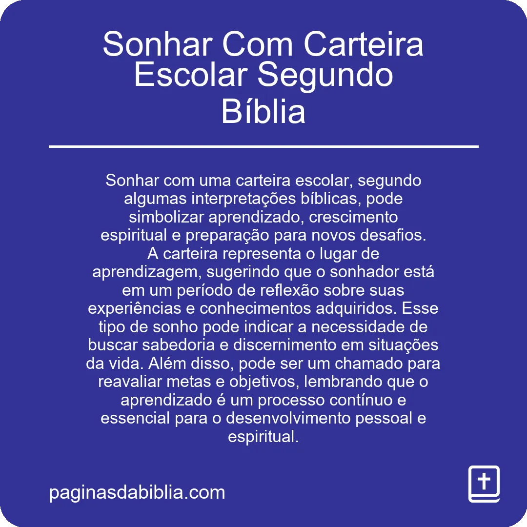 Sonhar Com Carteira Escolar Segundo Bíblia