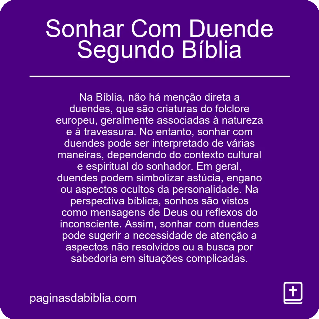 Sonhar Com Duende Segundo Bíblia