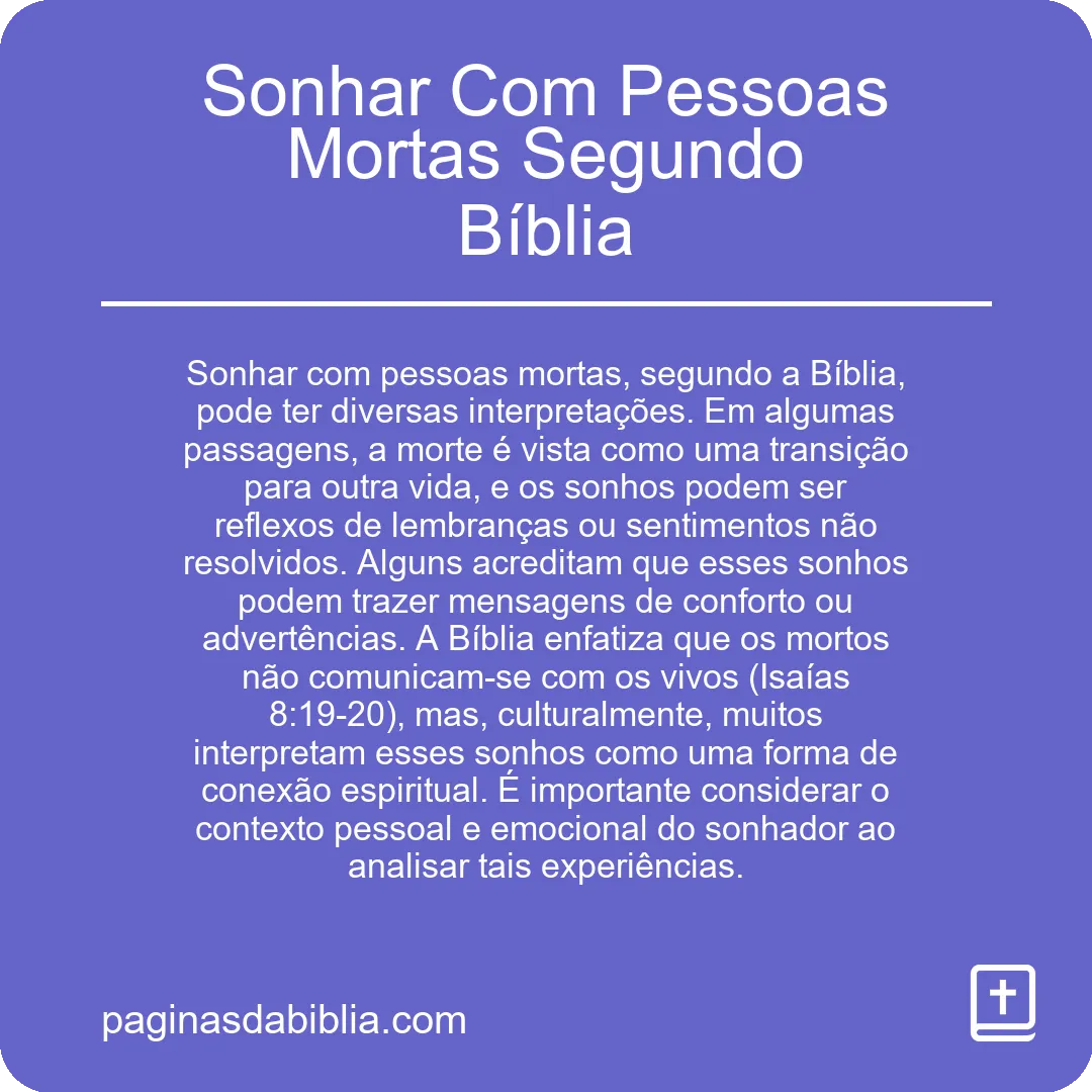 Sonhar Com Pessoas Mortas Segundo Bíblia