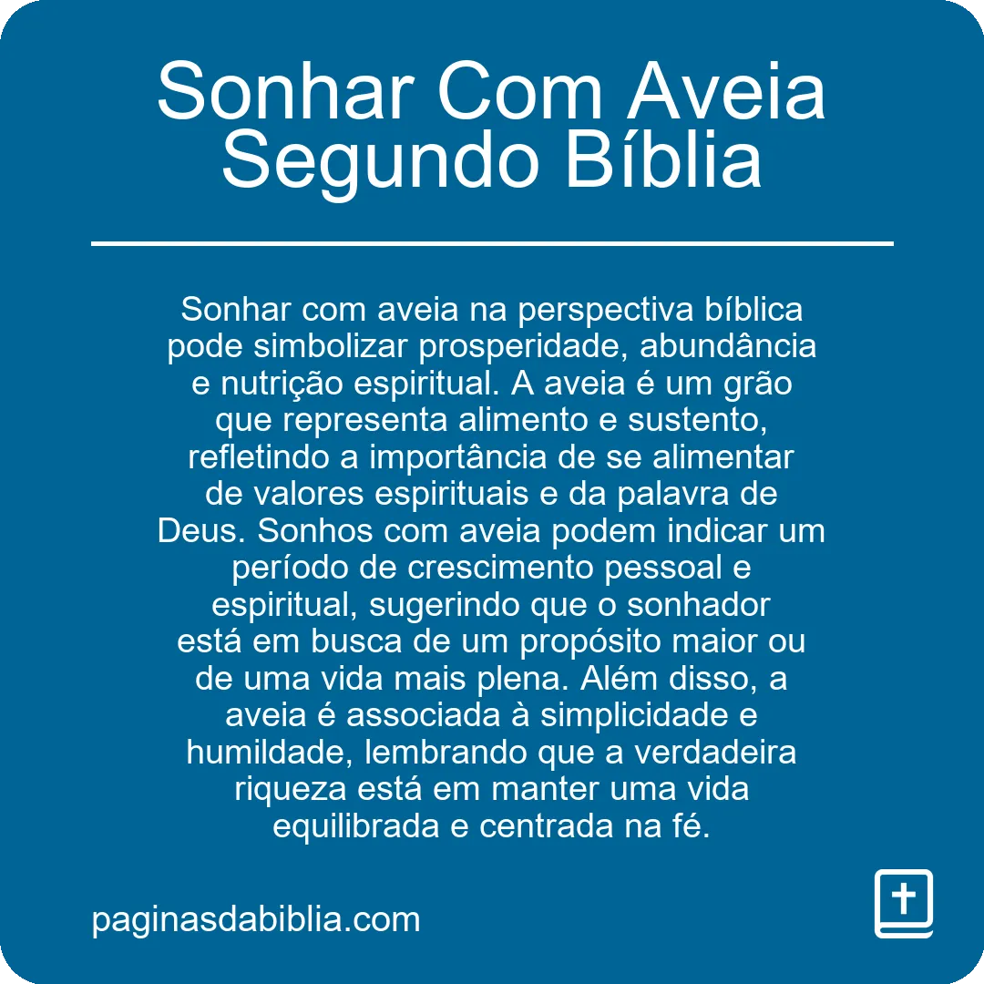 Sonhar Com Aveia Segundo Bíblia