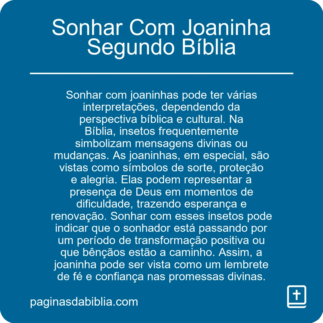 Sonhar Com Joaninha Segundo Bíblia