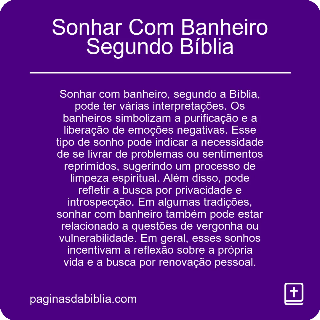 Sonhar Com Banheiro Segundo Bíblia