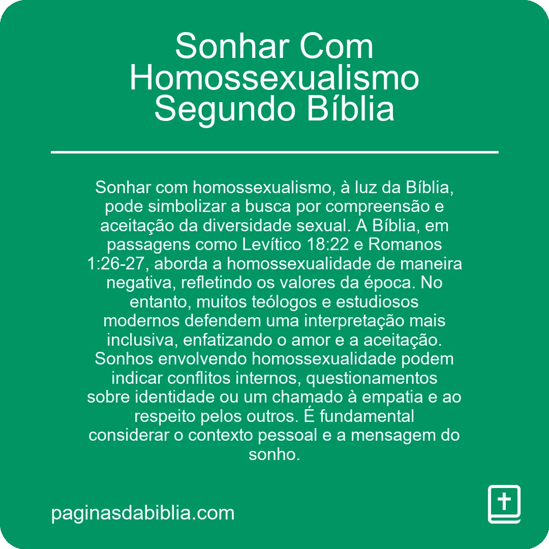 Sonhar Com Homossexualismo Segundo Bíblia