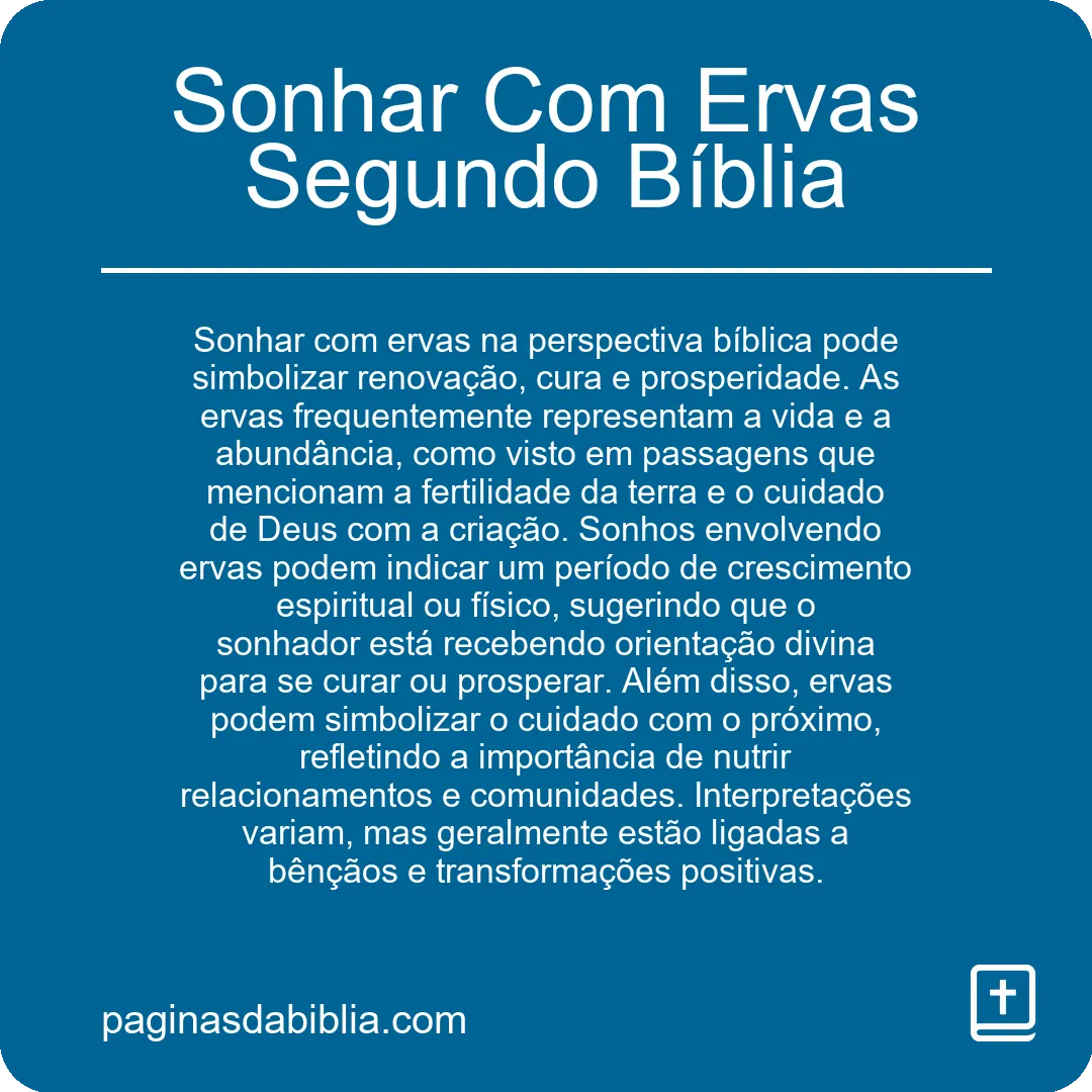 Sonhar Com Ervas Segundo Bíblia