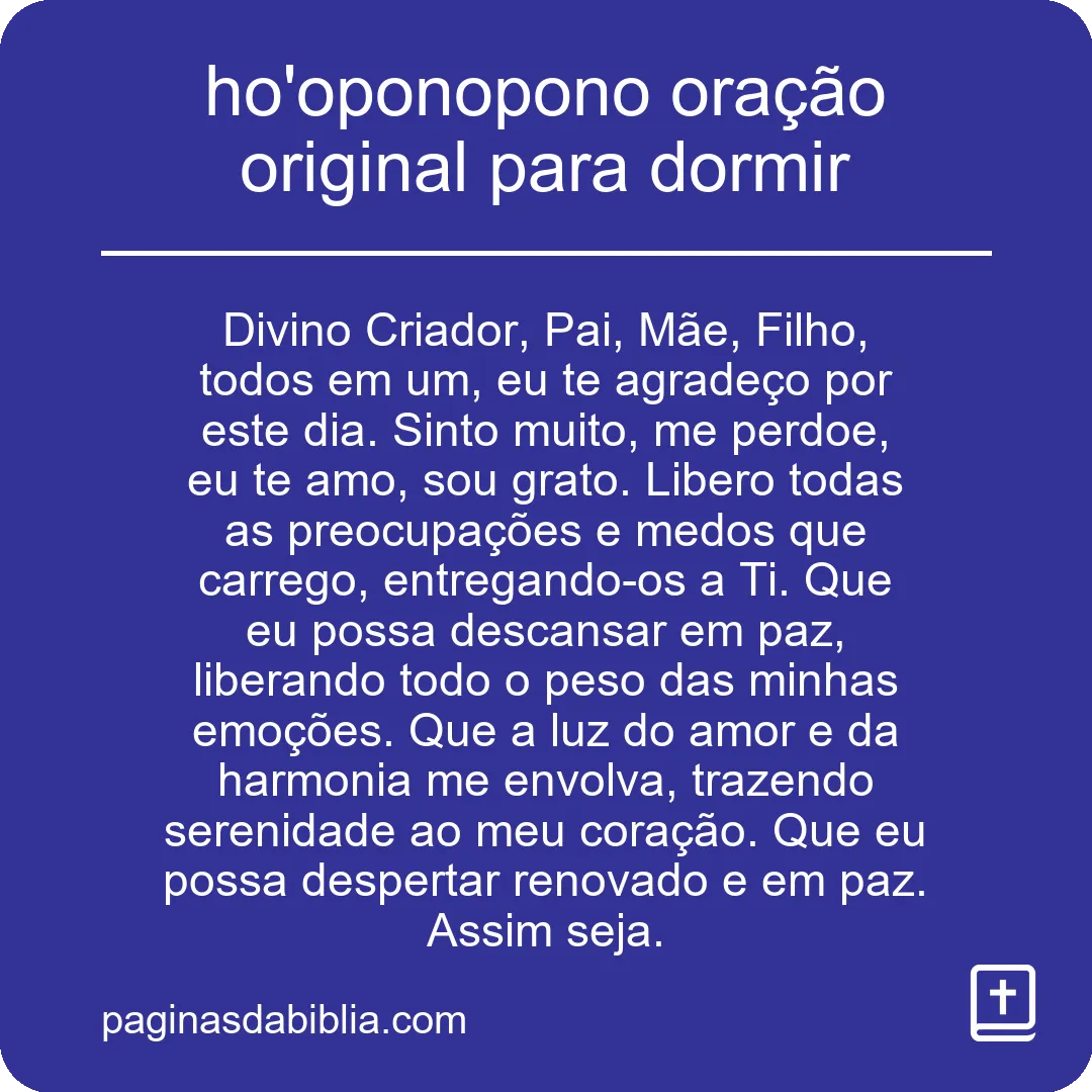 ho'oponopono oração original para dormir