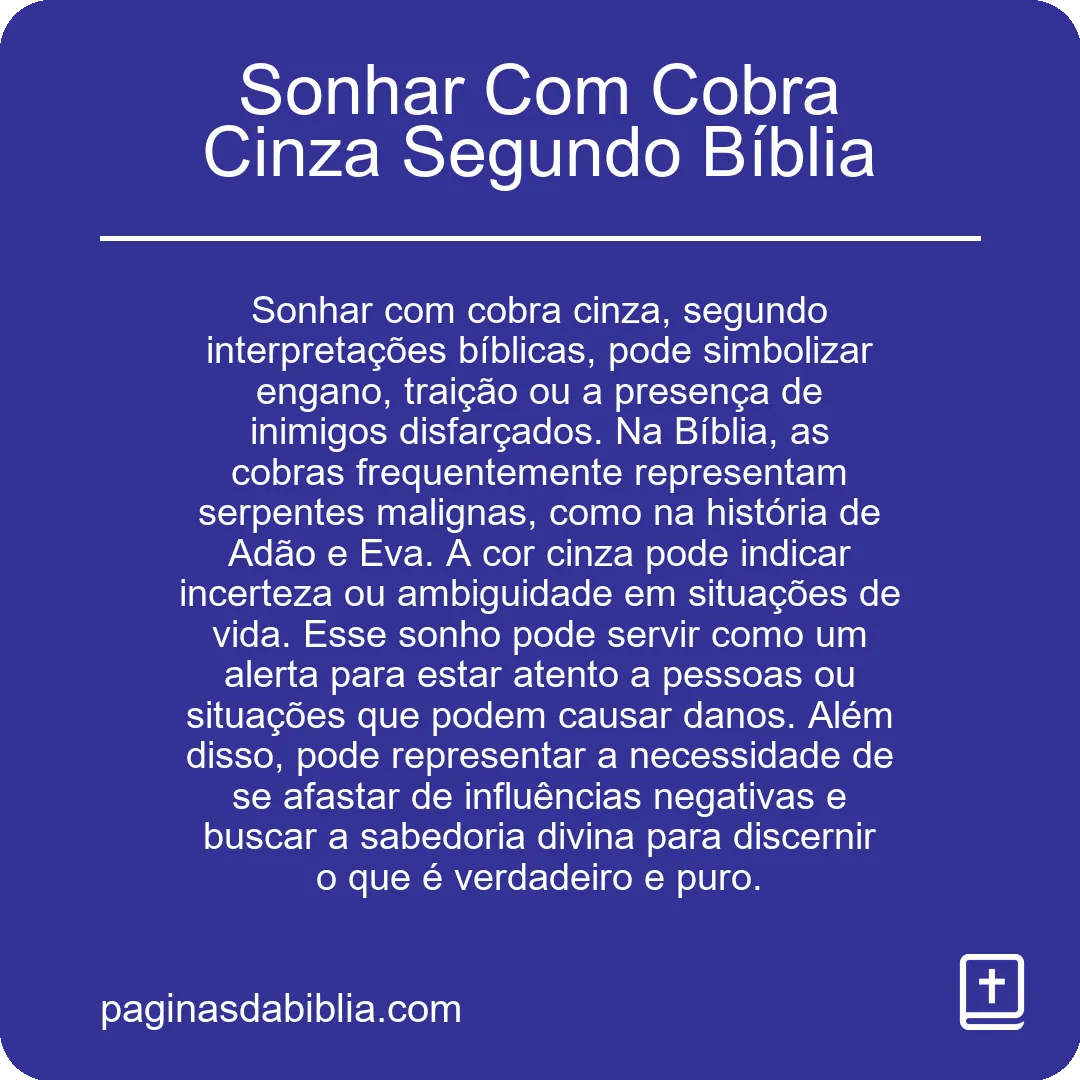 Sonhar Com Cobra Cinza Segundo Bíblia