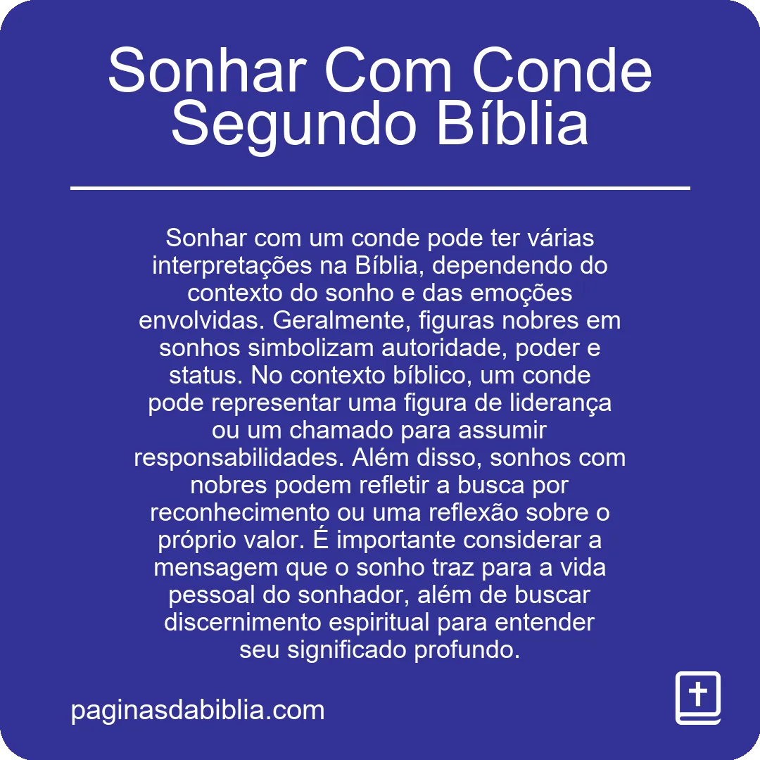 Sonhar Com Conde Segundo Bíblia