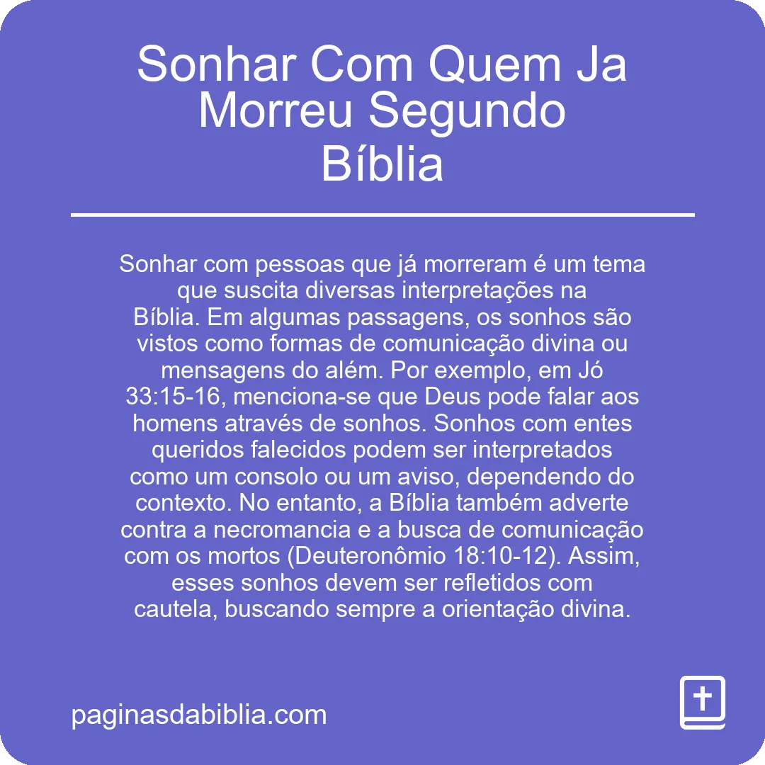 Sonhar Com Quem Ja Morreu Segundo Bíblia