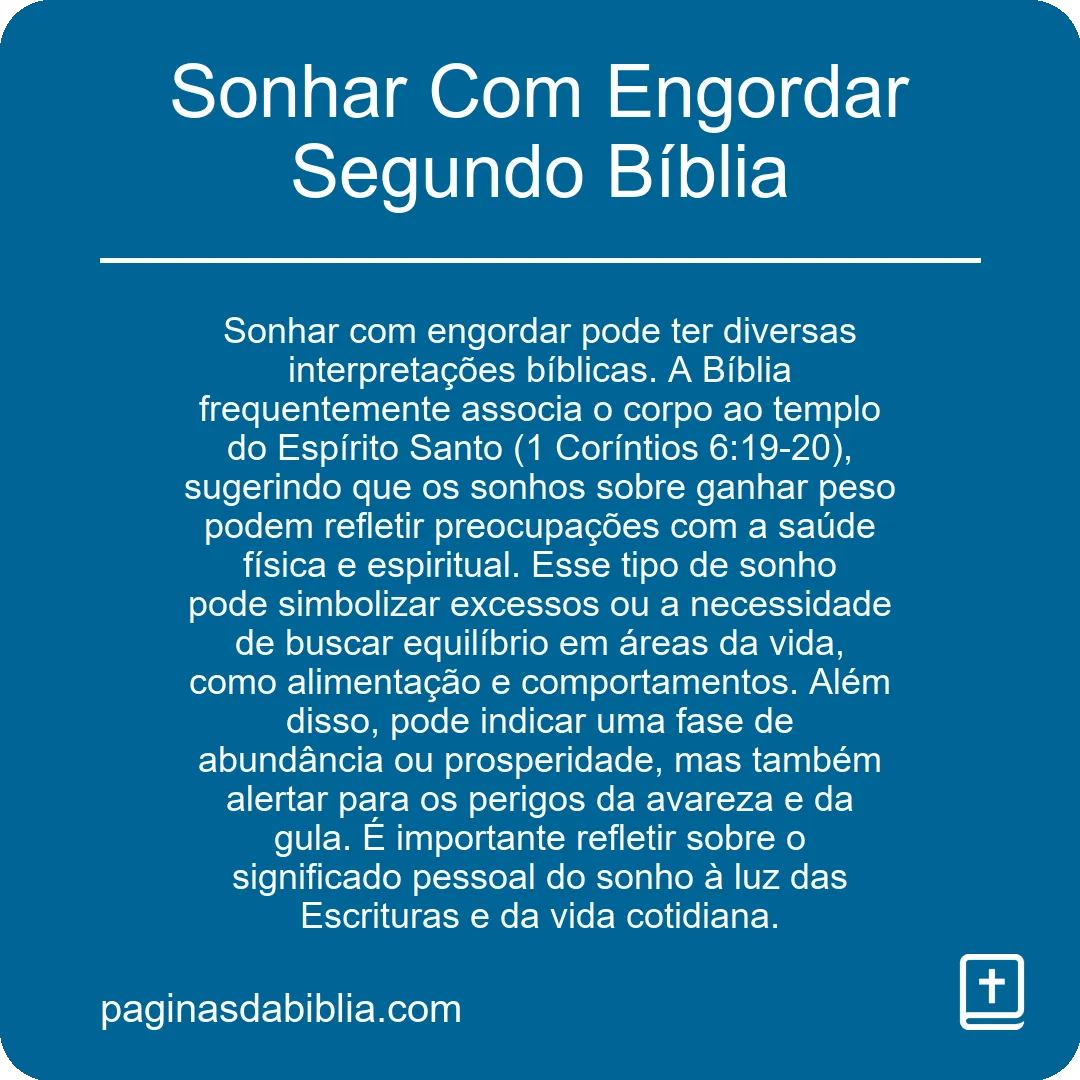 Sonhar Com Engordar Segundo Bíblia