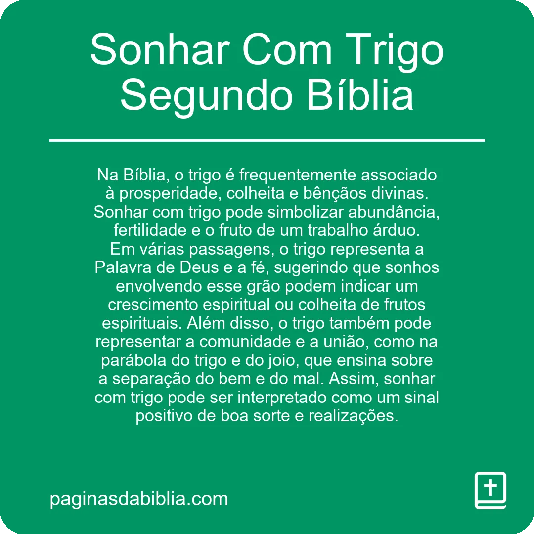 Sonhar Com Trigo Segundo Bíblia