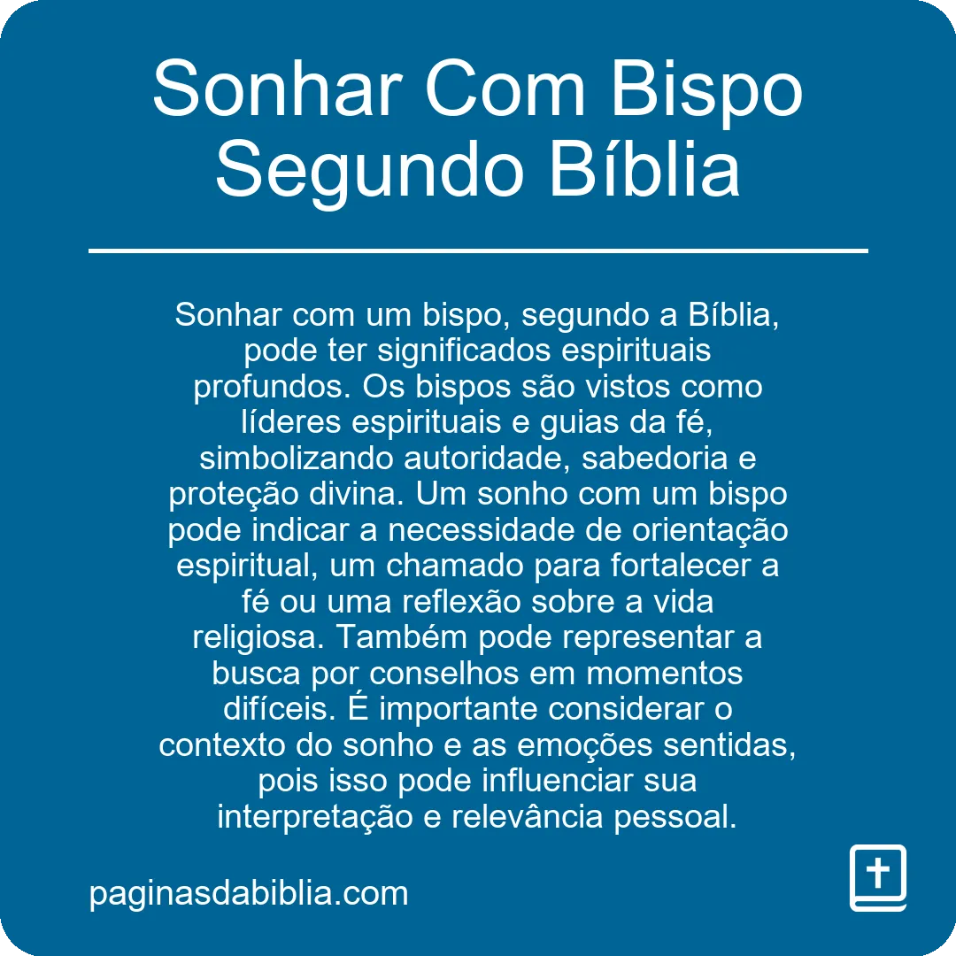 Sonhar Com Bispo Segundo Bíblia