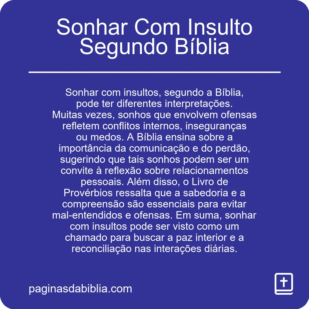 Sonhar Com Insulto Segundo Bíblia