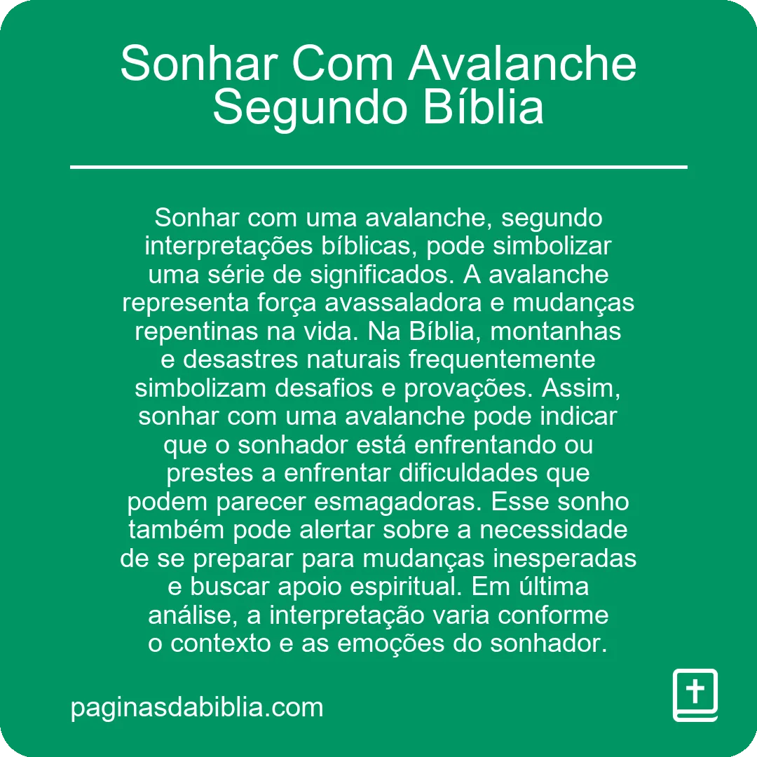 Sonhar Com Avalanche Segundo Bíblia