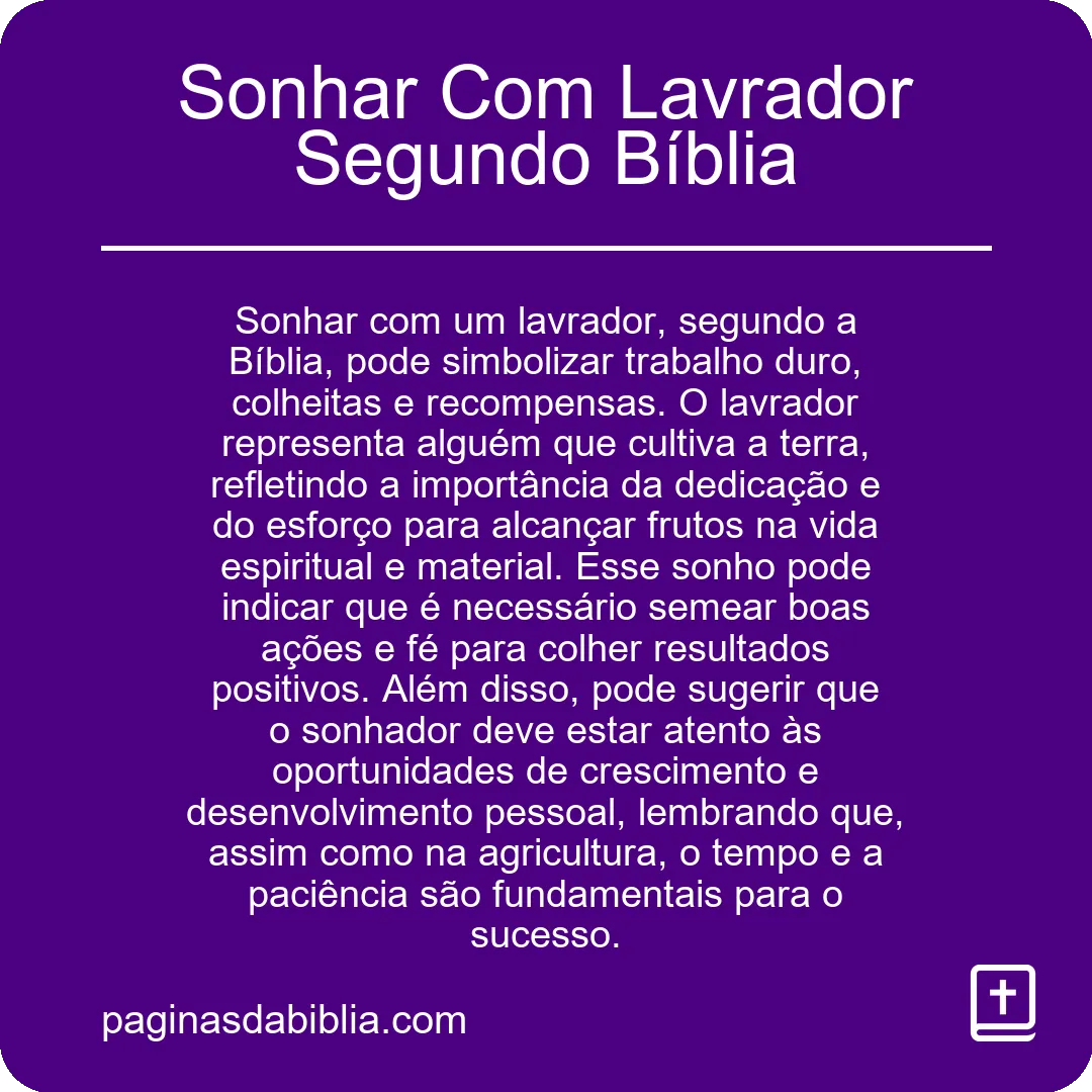 Sonhar Com Lavrador Segundo Bíblia