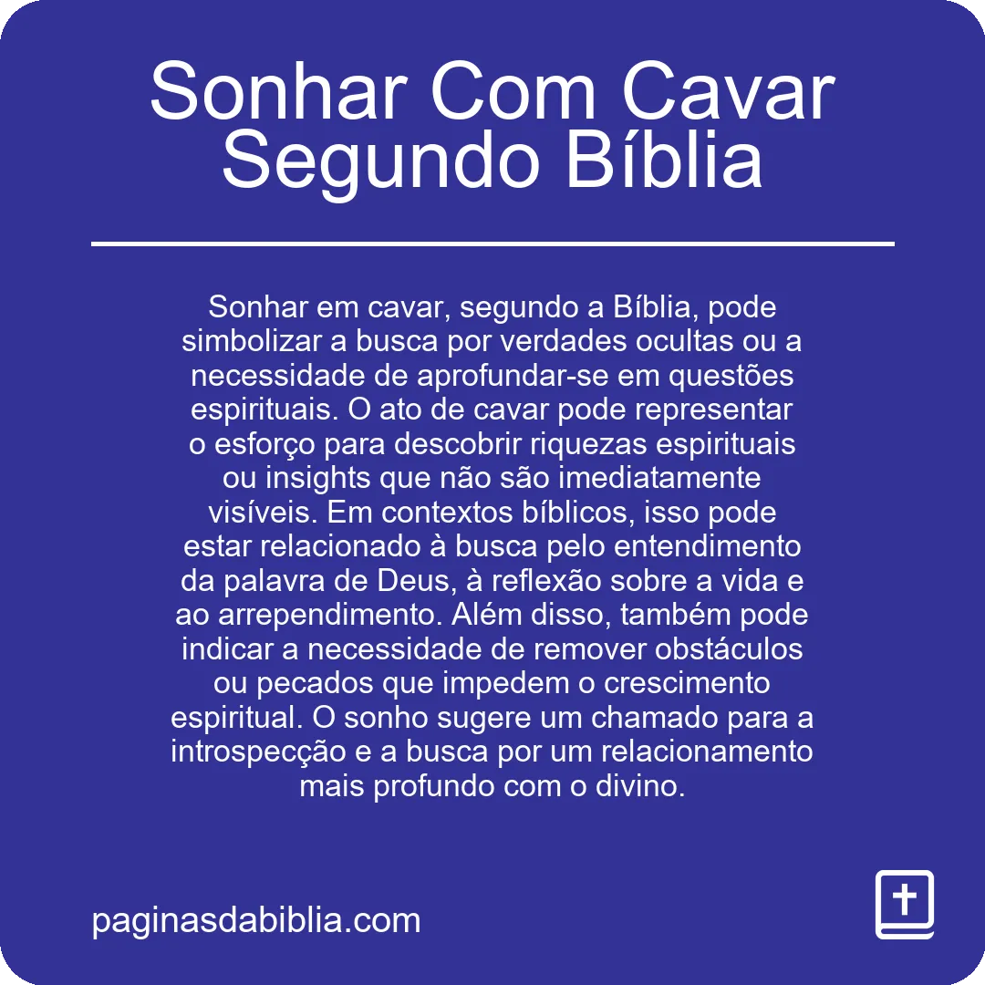 Sonhar Com Cavar Segundo Bíblia