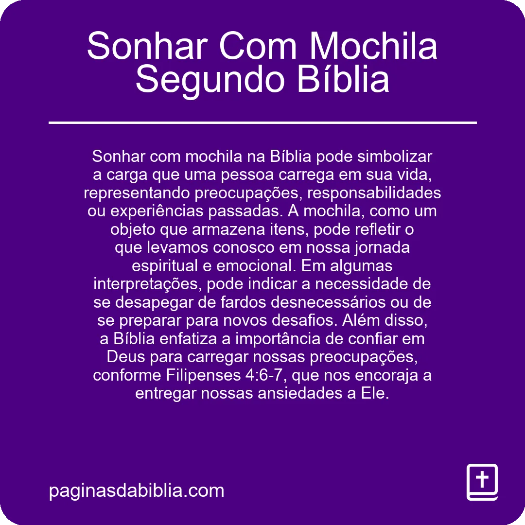 Sonhar Com Mochila Segundo Bíblia