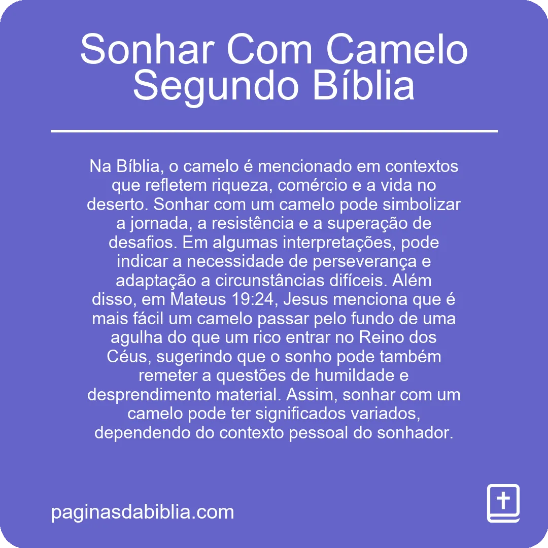 Sonhar Com Camelo Segundo Bíblia