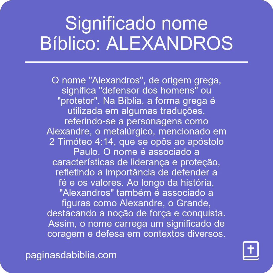 Significado nome Bíblico: ALEXANDROS