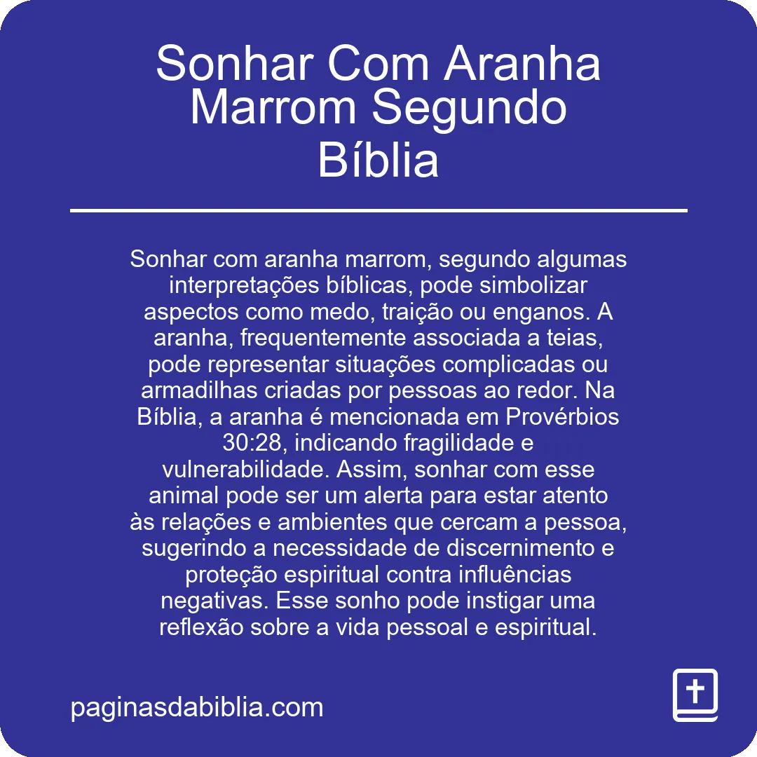 Sonhar Com Aranha Marrom Segundo Bíblia