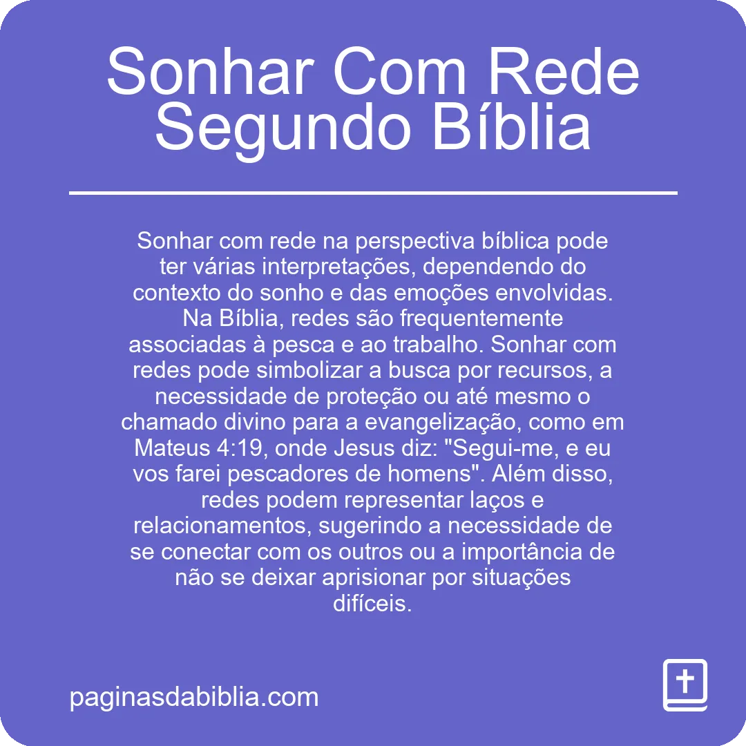 Sonhar Com Rede Segundo Bíblia